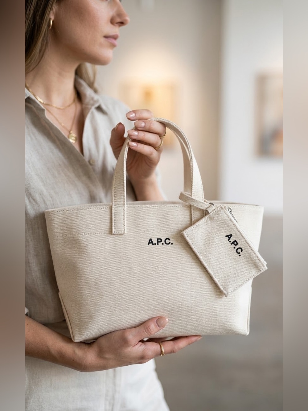 FLASH SALE 🎉 A.P.C. Le Drummer Toile Small Tote Bag - Ivory / Cream